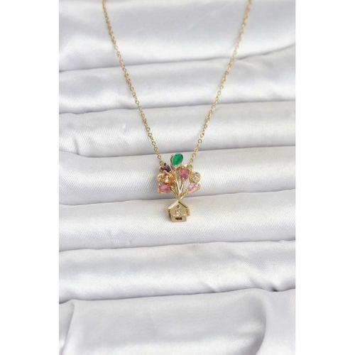 316L Çelik Zincir Gold Renk Uçan Balon Ev Figür Kadın Kolye