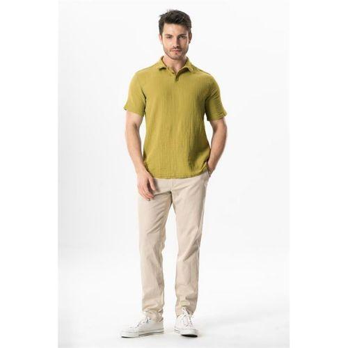 Kısa Kol Polo Yaka Müslin Yazlık Tshirt Yağ Yeşili Ygysl