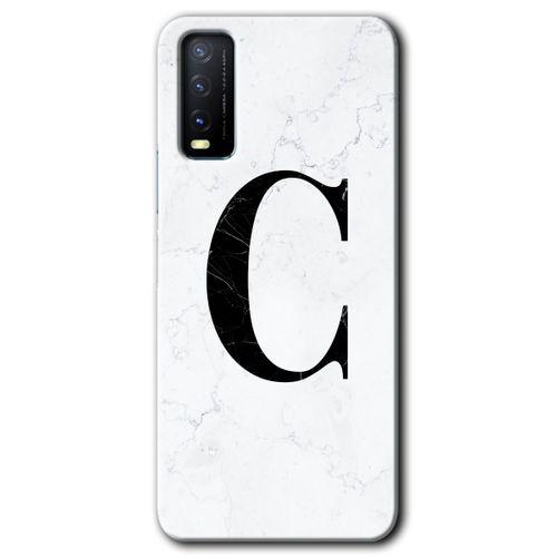Potkal Hediye Fabrikası Vivo Y11s Kılıf HD Desen Baskılı Arka Kapak - Beyaz Mermer Desenli C Harfi