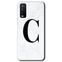 Potkal Hediye Fabrikası Vivo Y11s Kılıf HD Desen Baskılı Arka Kapak - Beyaz Mermer Desenli C Harfi