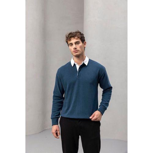 Luis Polo Yaka Selanik Örme Kumaş Erkek Sweatshirt - İndigo