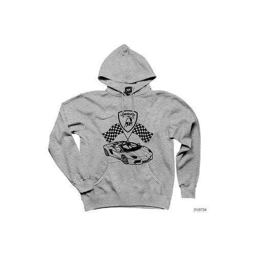 Lamborghni For Racing Gri Kapşonlu Sweatshirt Hoodie