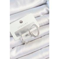 Pirinç Zirkon Taşlı Sallantılı Model Gümüş Renk 3'lü Çift Kadın Küpe Set