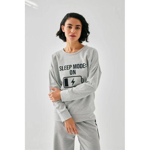 Kadın Gri Sleep Mode On Oversize 2 İplik Eşofman Ev Giyim Takımı