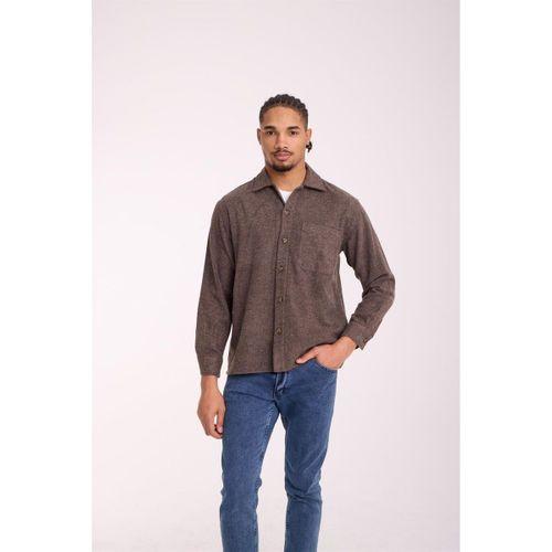 Frankel Kaşe Kumaş Tek Cepli Relaxed Fit Erkek Gömlek - Koyu Bej