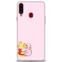 Samsung Galaxy A20S Kılıf HD Baskılı Kılıf - Winnie the Pooh Kalpli + Tam Ekran Koruyucu
