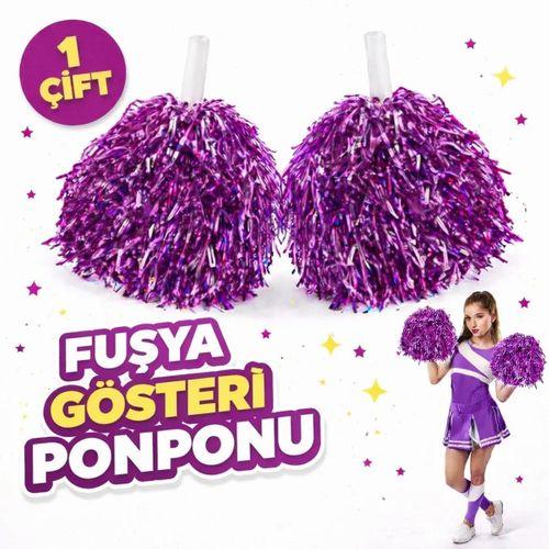 1 Çift Fuşya Okul Gösteri Ponponları - Ekstra Dolgun