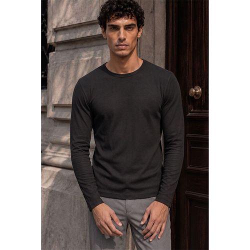 Ribera Regular Fit Pamuklu Likralı Fitilli Erkek Sweatshirt - Siyah