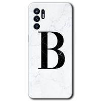 OPPO Oppo Reno 6 Kılıf HD Desen Baskılı Arka Kapak - Beyaz Mermer Desenli B Harfi