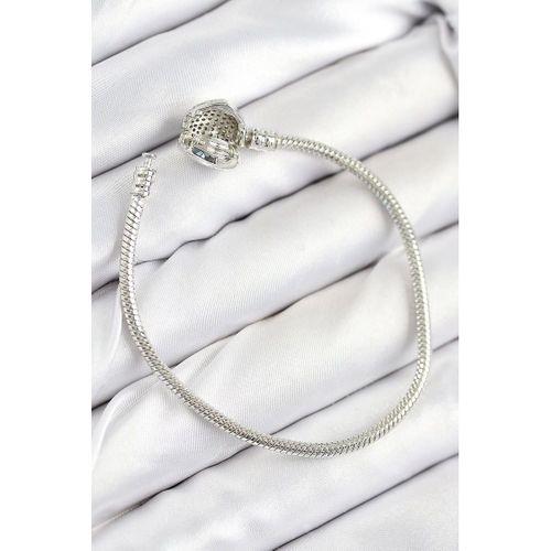 Pirinç Charm Zirkon Taşlı Kalp Model Gümüş Renk Kadın Bileklik