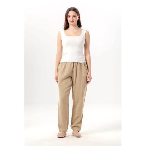 Beli Lastikli Yandan Çift Cepli Müslin Şalvar Pantolon Vizon Vzn