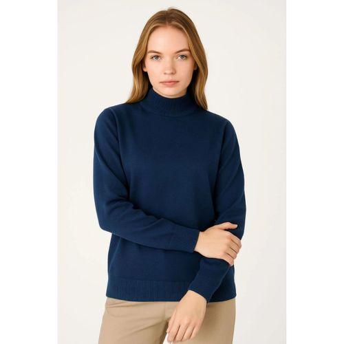 Yarım Boğaz Triko Kazak Yumuşak Dokulu Pamuklu Ince Dokuma, Uzun Kollu Rahat Regular Kalıp - Lacivert