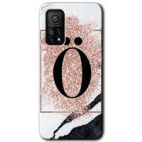 MRCİLETİSİM Xiaomi Mi 10T Pro Kılıf Baskılı Kapak - Pembe Mermer Desenli Ö Harfi + 5D Tam Kaplayan Cam