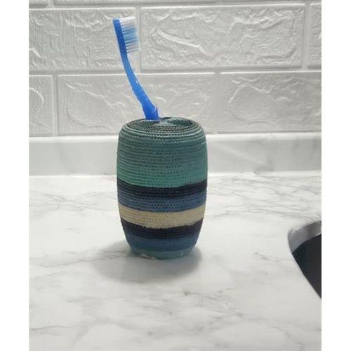 2 Adet Diş Fırçalık Mavi Örgü Poliresin 7X7X11Cm Banyo Seti