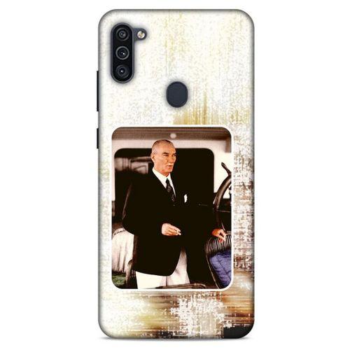 Samsung Galaxy M11 Kılıf Atatürk (24) Darbe Emici Kılıf Eskitilmiş Beyaz