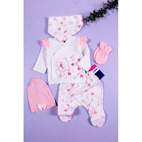 Kalp Desenli 5'li Kız Bebek Hastane Çıkış Seti