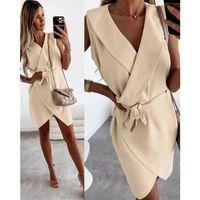 Kruvaze Yaka Kuşaklı Krep Kumaş Elbise