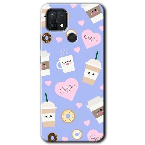 MRCİLETİSİM Oppo A15 Kılıf Baskılı Kapak - Coffee Cake + 5D Tam Kaplayan Cam