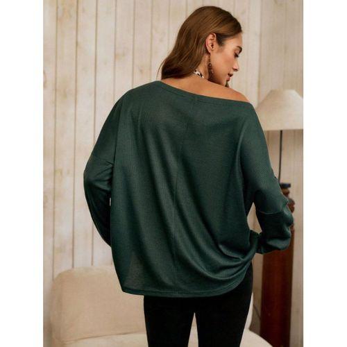 Kadın Tek Omuzdan Açık Yarasa Kollu Waffle Bluz