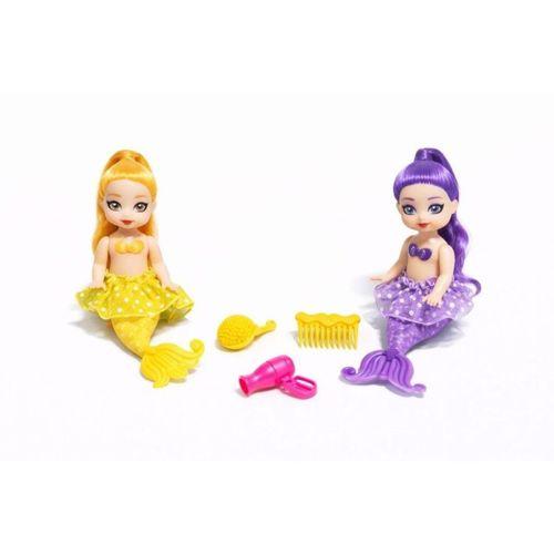 2'li Deniz Kızı Bebek Seti - Hareketli Eklemler ve Aksesuarlı -Sarı & Mor