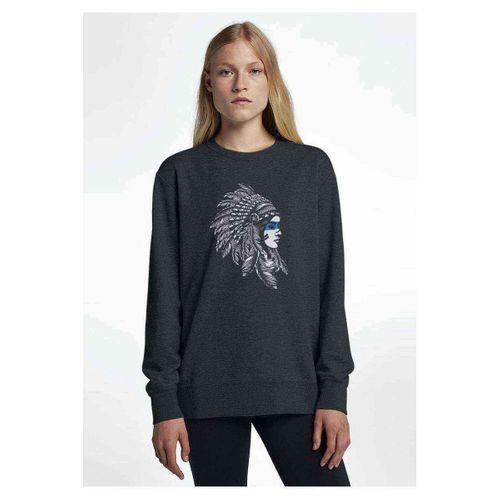 Kızılderili Kız Mavi Şeritli Baskılı Füme Antrasit Kadın Sweatshirt