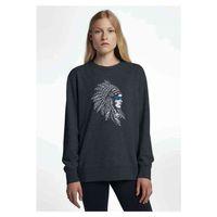 Kızılderili Kız Mavi Şeritli Baskılı Füme Antrasit Kadın Sweatshirt