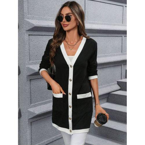 Kadın Uzun Kollu Cepli önden Düğmeli Uzun Modal Ceket Hırka