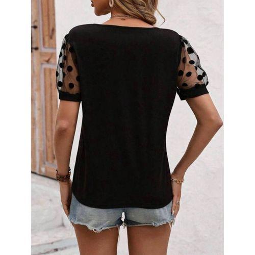 Kadın Puantiyeli Tül Koy Detay Bluz