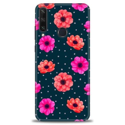 Huawei Y6P Kılıf HD Baskılı Kılıf - Puantiye ve Çiçekler + Tam Ekran Koruyucu