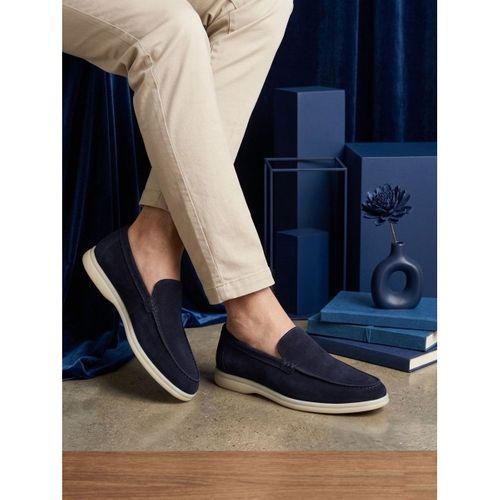 BA0252 %100 İçi Dışı Hakiki Deri Erkek Lacivert Süet Casual Loafer Termo Taban Ayakkabı