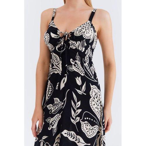 Askılı Viscon Elbise - Siyah