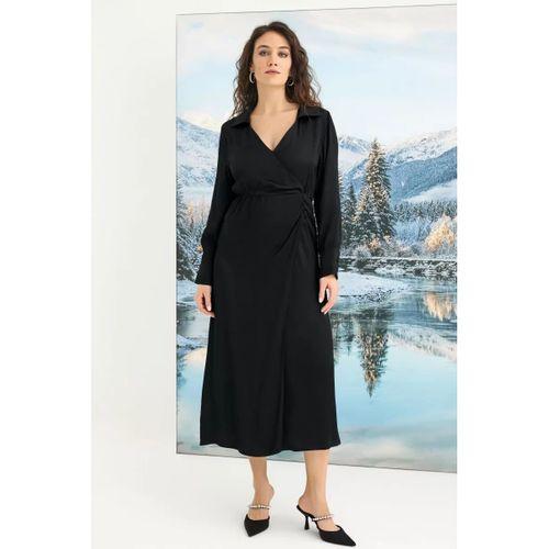 %100 Viskon Uzun Kollu Saten Elbise