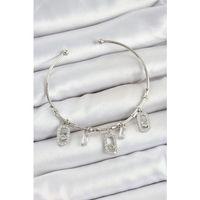 Pirinç Zirkon Taşlı Dikdörtgen Model Gümüş Renk Charm Bileklik
