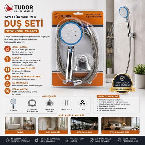 Krom Vakumlu Lüks Duş Seti - 150 cm Metal Yaylı Hortum