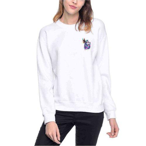 Watercolor Lion Baskılı Beyaz Kadın Sweatshirt