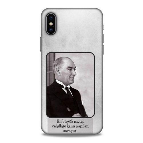 Apple Iphone X Kılıf Atatürk (1) Kılıfı Açık Gri