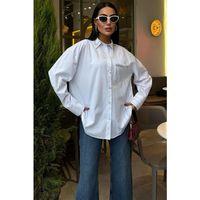 Yaka Ve Cebi Taşlı Çizgili Over Gömlek 3406