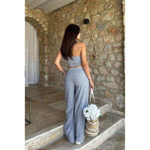 Vesna Keten Çizgili Crop Takım 9806-0025