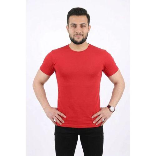 Erkek Basic Tişört Bisiklet Yaka Kısa Kol Günlük Yazlık Slim Fit T-Shirt - Kırmızı