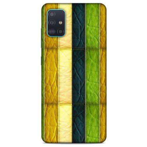 Samsung Galaxy A51 Kılıf Patchwork (37) Silicone Cover Sarı Lacivert