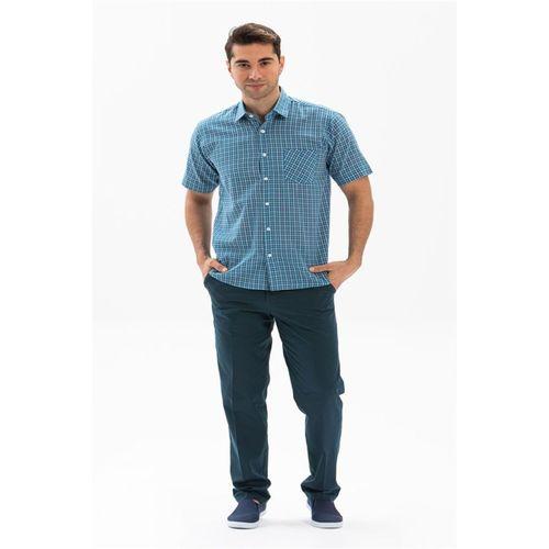 Büyük Beden Kısa Kol Şile Bezi Tek Cepli Erkek Yazlık Gömlek Petrol Ekose 3040