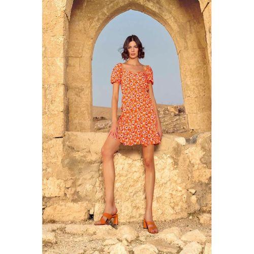 Viskon Çiçek Desenli Kısa Kollu Elbise