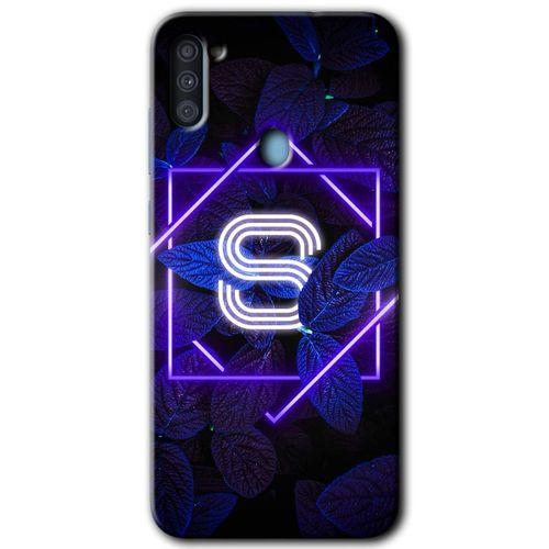 Samsung Galaxy M11 Kılıf HD Desen Baskılı Arka Kapak - Dark Neon Yaprak S Harfi