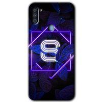 Samsung Galaxy M11 Kılıf HD Desen Baskılı Arka Kapak - Dark Neon Yaprak S Harfi