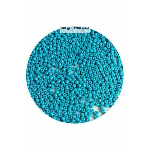 Turquaz Mavi Renk 4 mm Yaklaşık 1100 adet / 100 gram Cam Boncuk Oya Yazma Bileklik ve Kolye