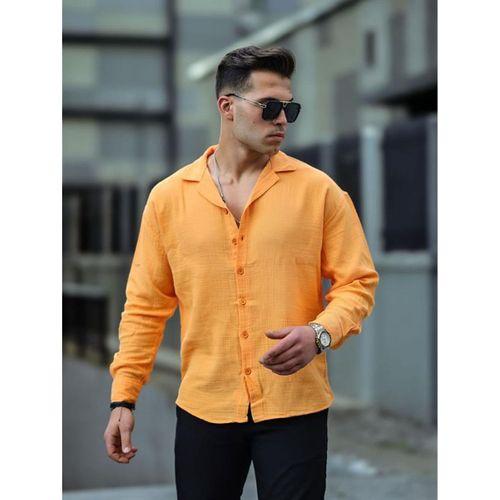 Apaş Yaka Oversize Müslin Kumaş Gömlek - Sarı