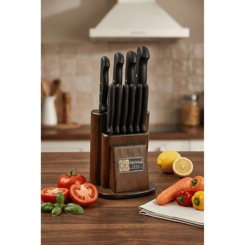 Sürmene Mutfak Bıçak Seti Doğal Ahşap 11 Parça Standlı Çeyiz Günlük Keskin Bıçak Seti Sürbisa 61500