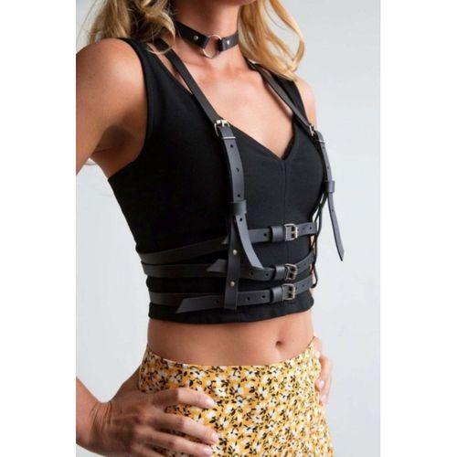 3 Sıralı Gömlek Ve T-shirt Üzeri Şık Deri Kemer Ve Choker - Brf615