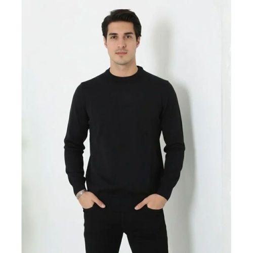 Erkek Bisiklet Yaka Triko Kazak Yumuşak Dokulu Pamuklu Ince Dokuma, Uzun Kollu Rahat Regular Kalıp - Siyah