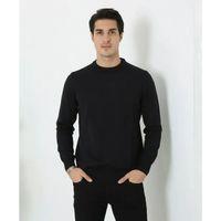 Erkek Bisiklet Yaka Triko Kazak Yumuşak Dokulu Pamuklu Ince Dokuma, Uzun Kollu Rahat Regular Kalıp - Siyah